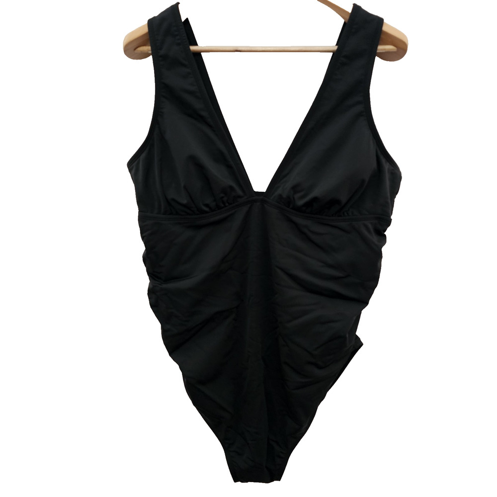 NWT Womens Swimsuit XXL Black Maternity One Piece Minimalist Classic Deep V
